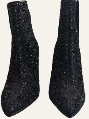 Top Moda Black Rhinestone Ankle Booties 6.5 NWT Pointed Toe Block Heel